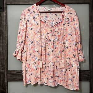 Zac & Rachel Woman Pink and Blue Patterned Blouse Boho Fairy 2X Cottagecore